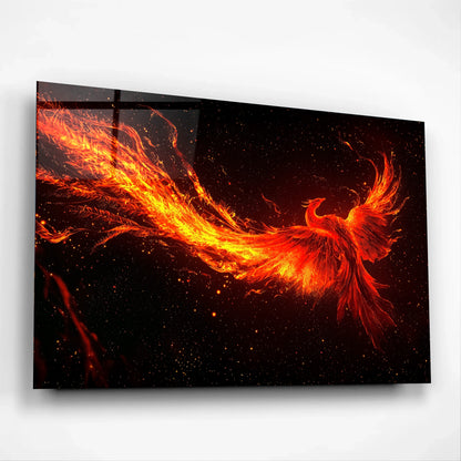 Phoenix Rising in Flames – Fiery Bird Glass Wall Art