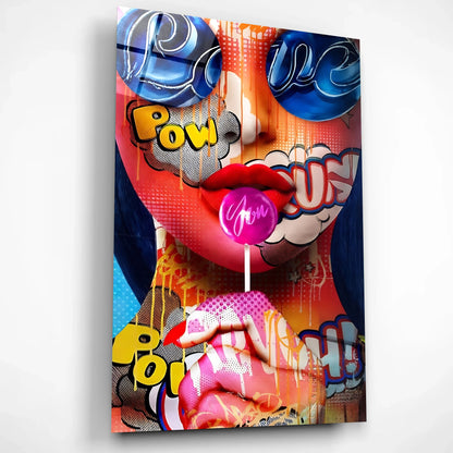 Abstract Graffiti Woman Lollipop Glass Wall Art
