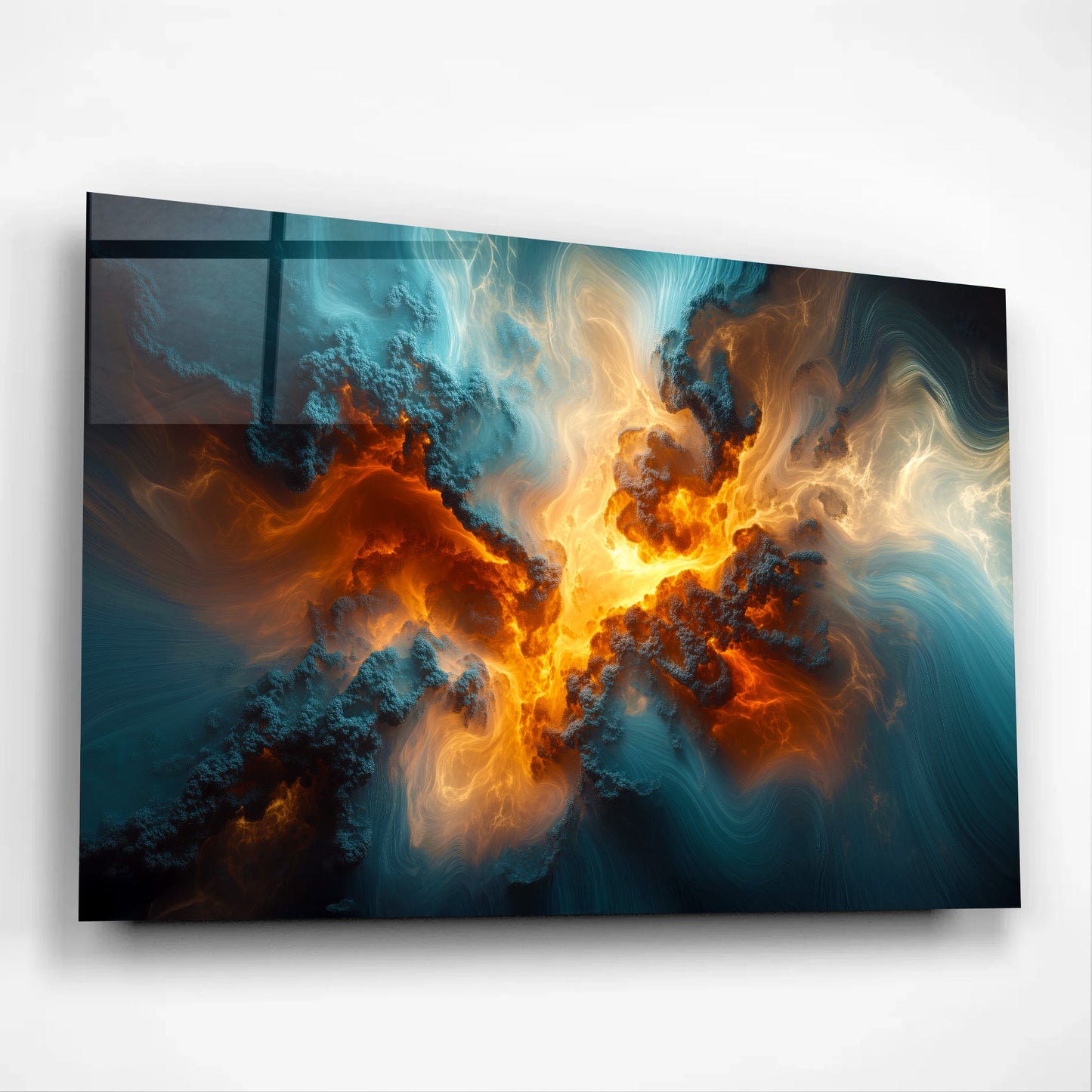 Abstract Fire and Ice – Colorful Abstract Explosion Glass Wall Art