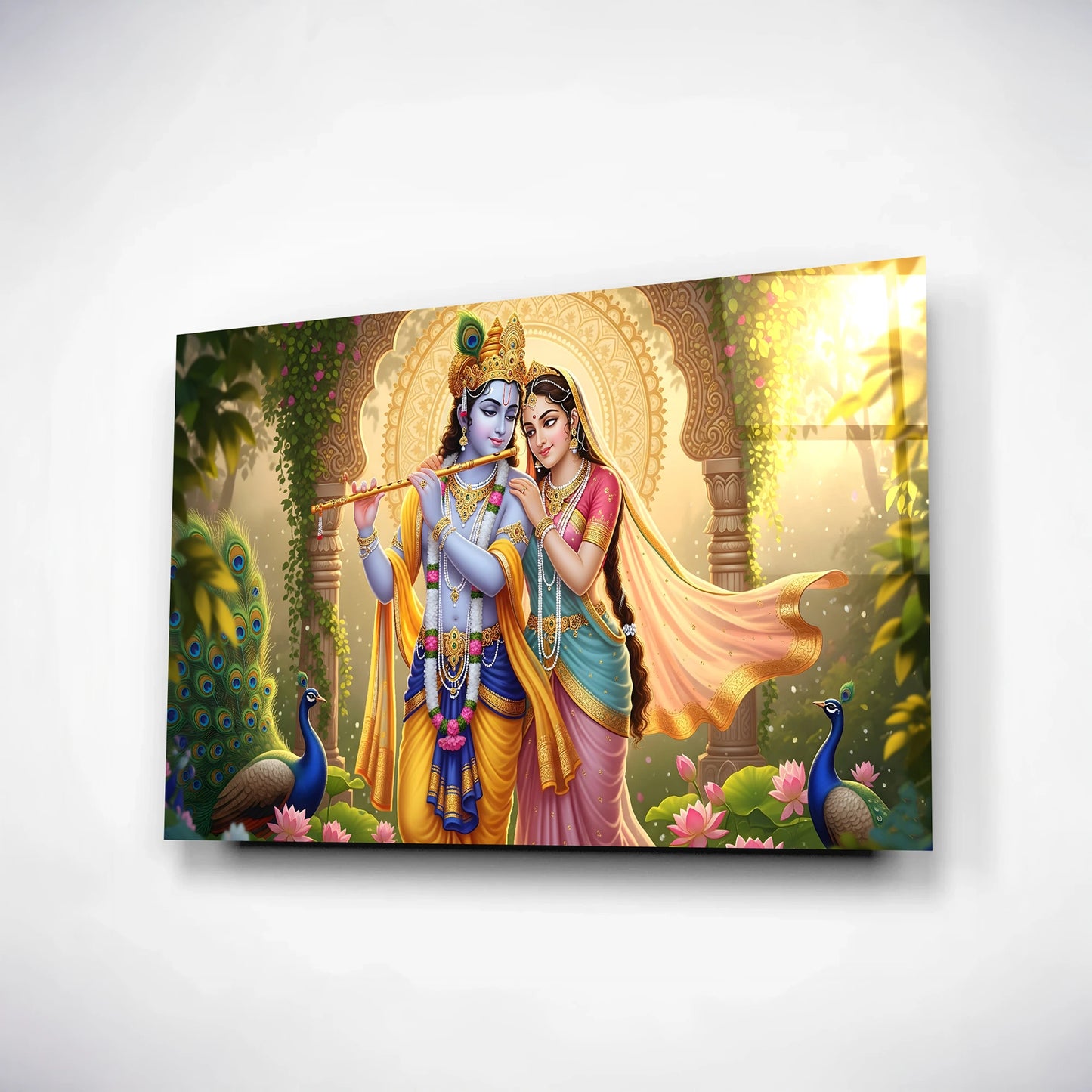 Radha Krishna Spiritual Glass Wall Art