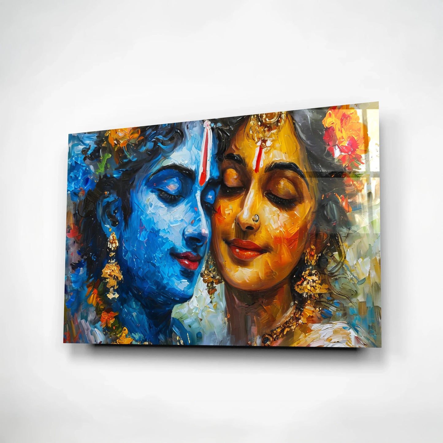 Divine Union Radha Krishna Glass Wall Art