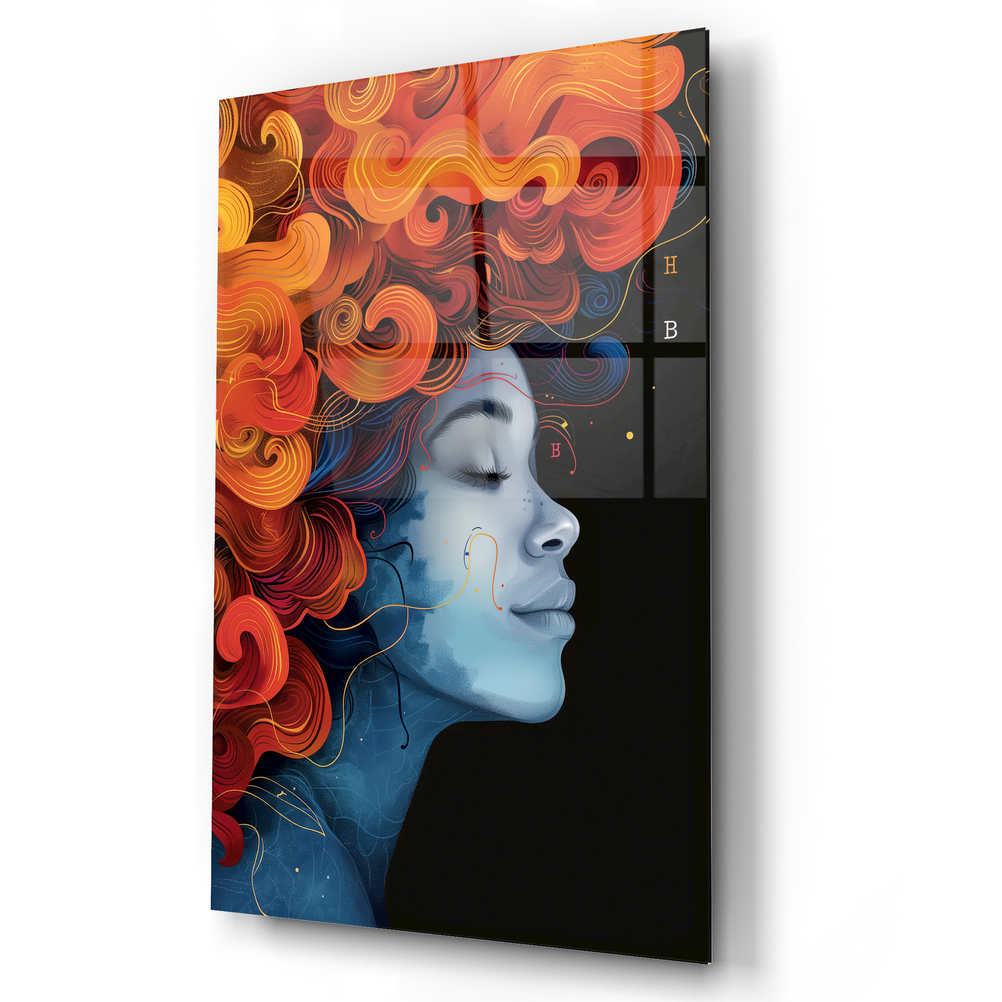 Abstract Afro Woman Glass Wall Art