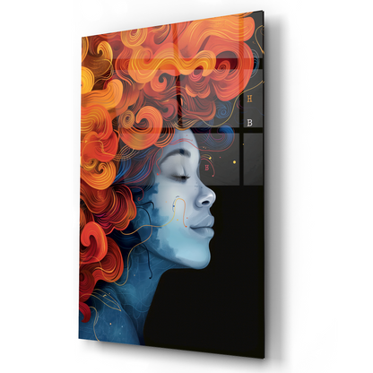 Abstract Afro Woman Glass Wall Art