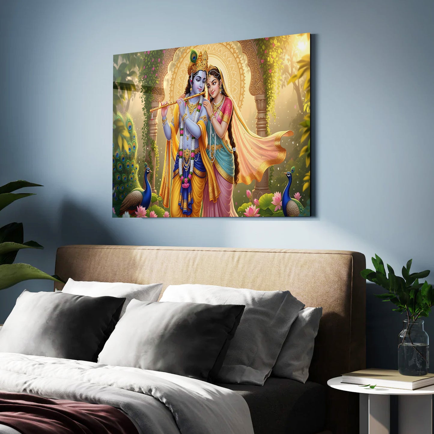 Radha Krishna Spiritual Glass Wall Art