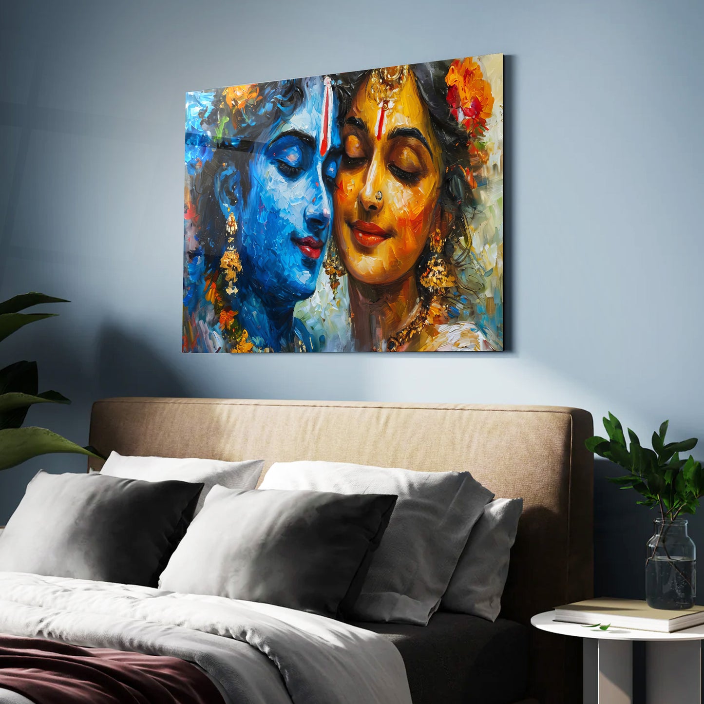 Divine Union Radha Krishna Glass Wall Art