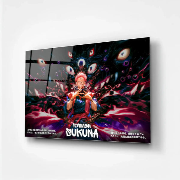 Ryomen Sukuna Cursed Energy Anime Glass Poster | Anime Glass Wall Art.