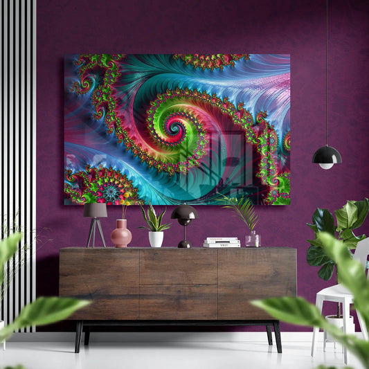 Abstract Fractal Spiral Glass Wall Art