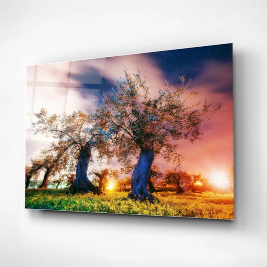 Starry Green Sky Glass Poster