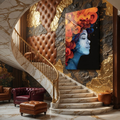 Abstract Afro Woman Glass Wall Art