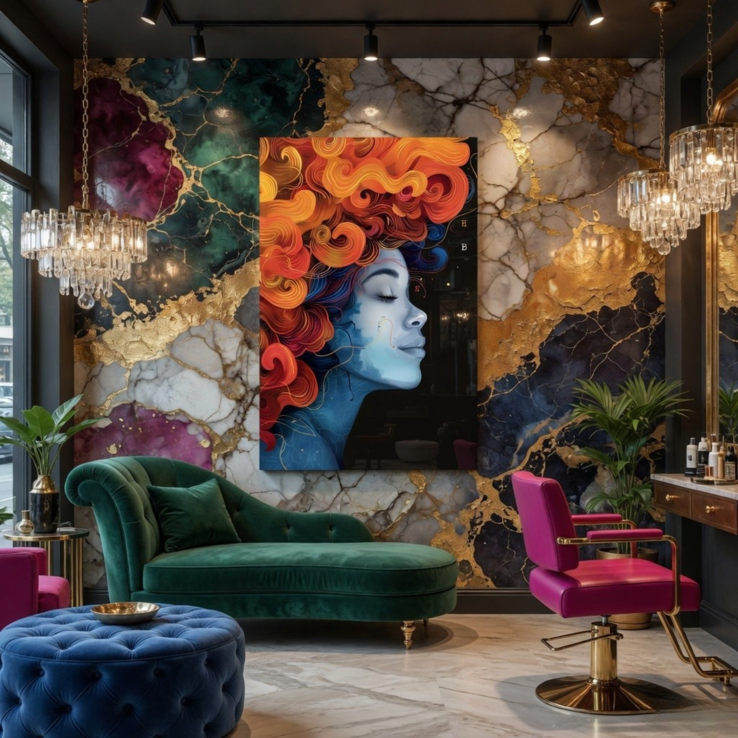 Abstract Afro Woman Glass Wall Art