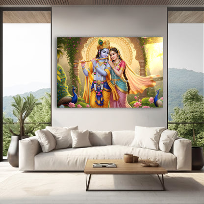 Radha Krishna Spiritual Glass Wall Art