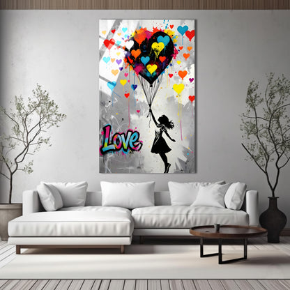 Love Takes Flight Banksy Style Glass Wall Art