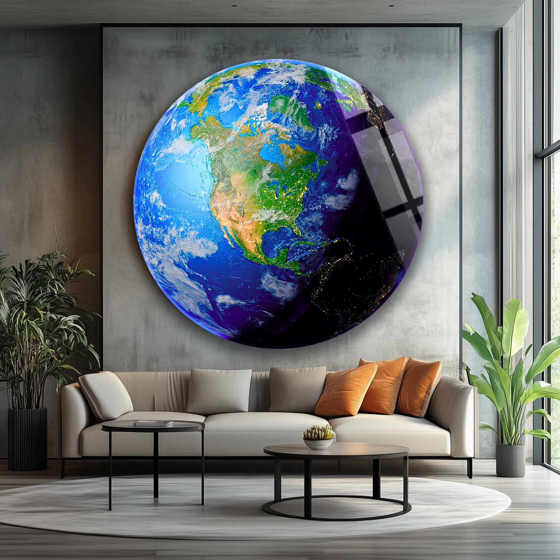 Earth From Space Glass Wall Art.