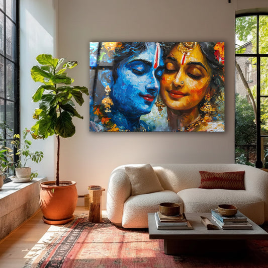 Divine Union Radha Krishna Glass Wall Art