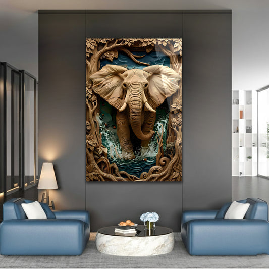 3D Abstract Elephant Glass Wall Art