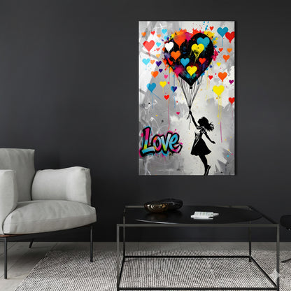 Love Takes Flight Banksy Style Glass Wall Art