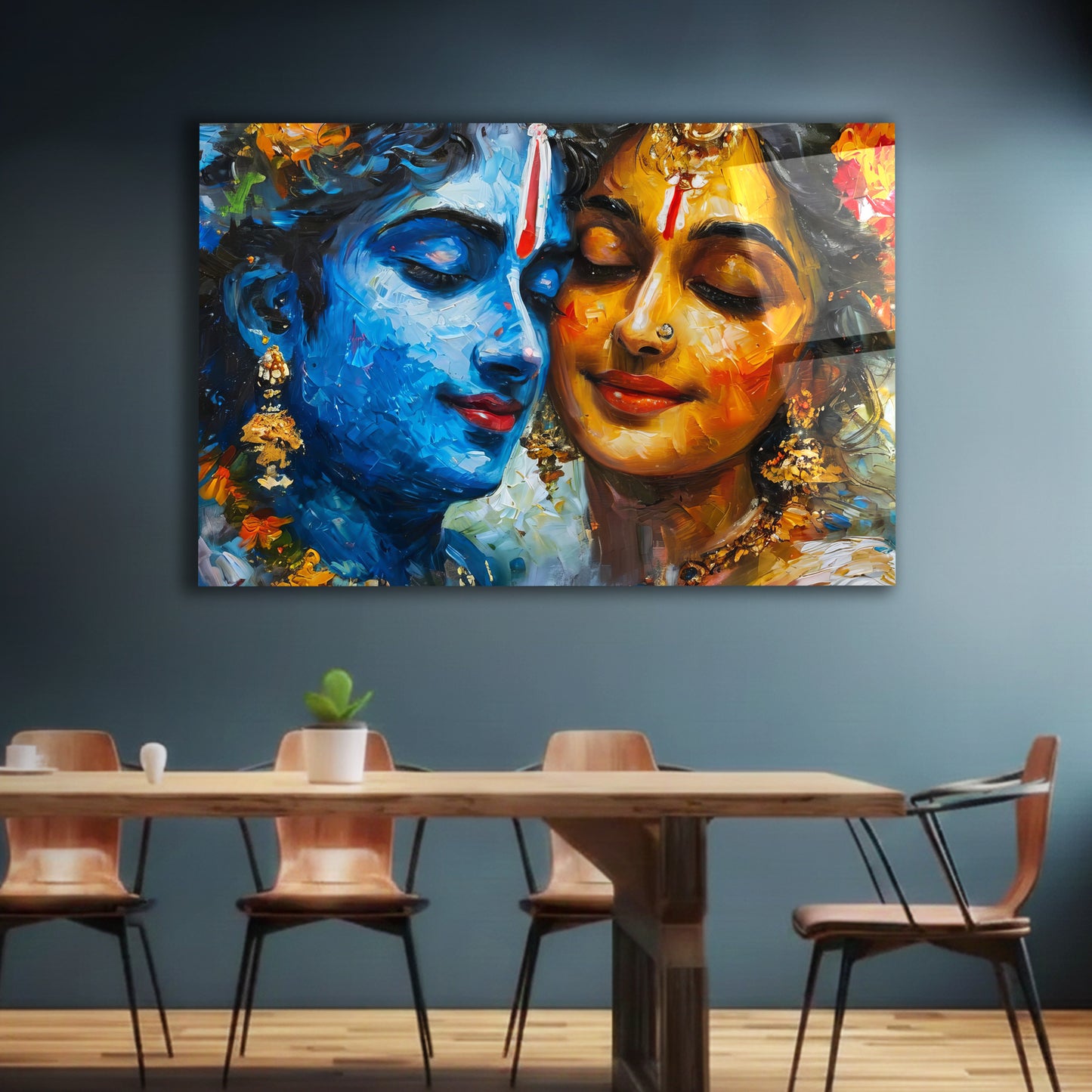 Divine Union Radha Krishna Glass Wall Art