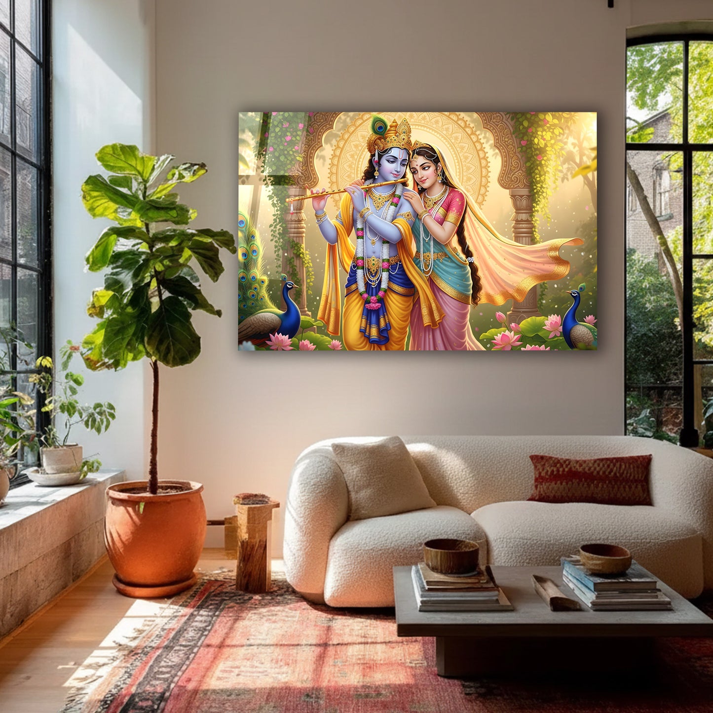 Radha Krishna Spiritual Glass Wall Art