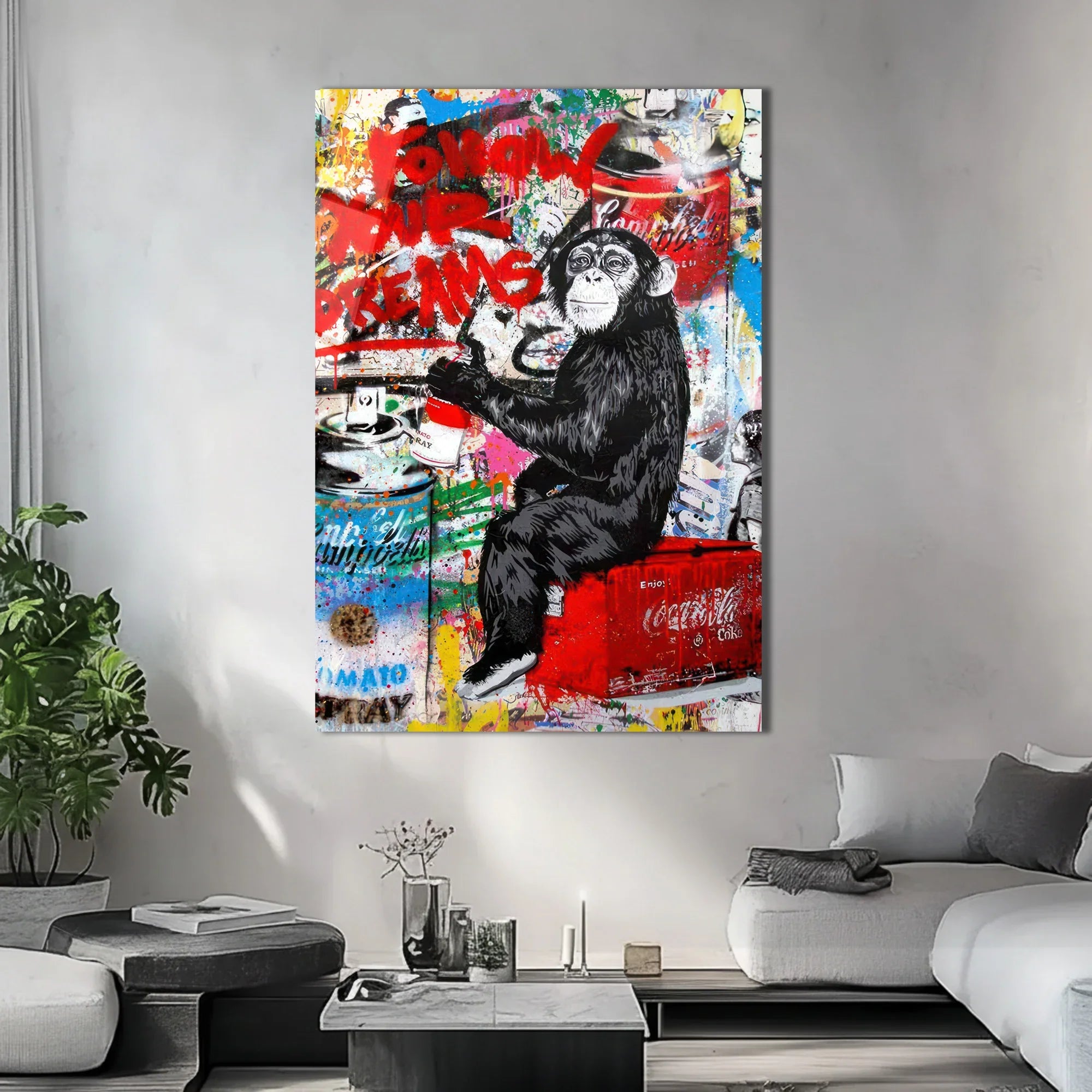 Banksy Inspired Chimp Graffiti Glass Poster for Wall | Minteefy