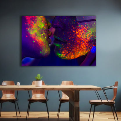 Abstract Neon Couple Kiss Glass Wall Art