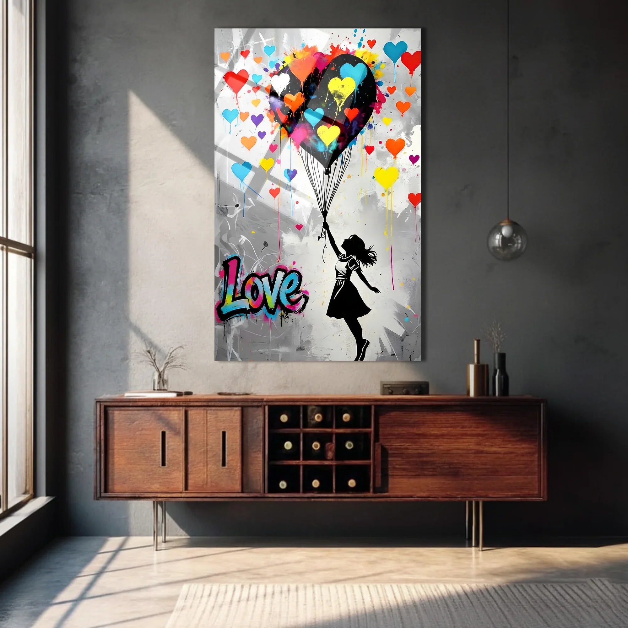 Love Takes Flight Banksy Style Glass Wall Art – Minteefy