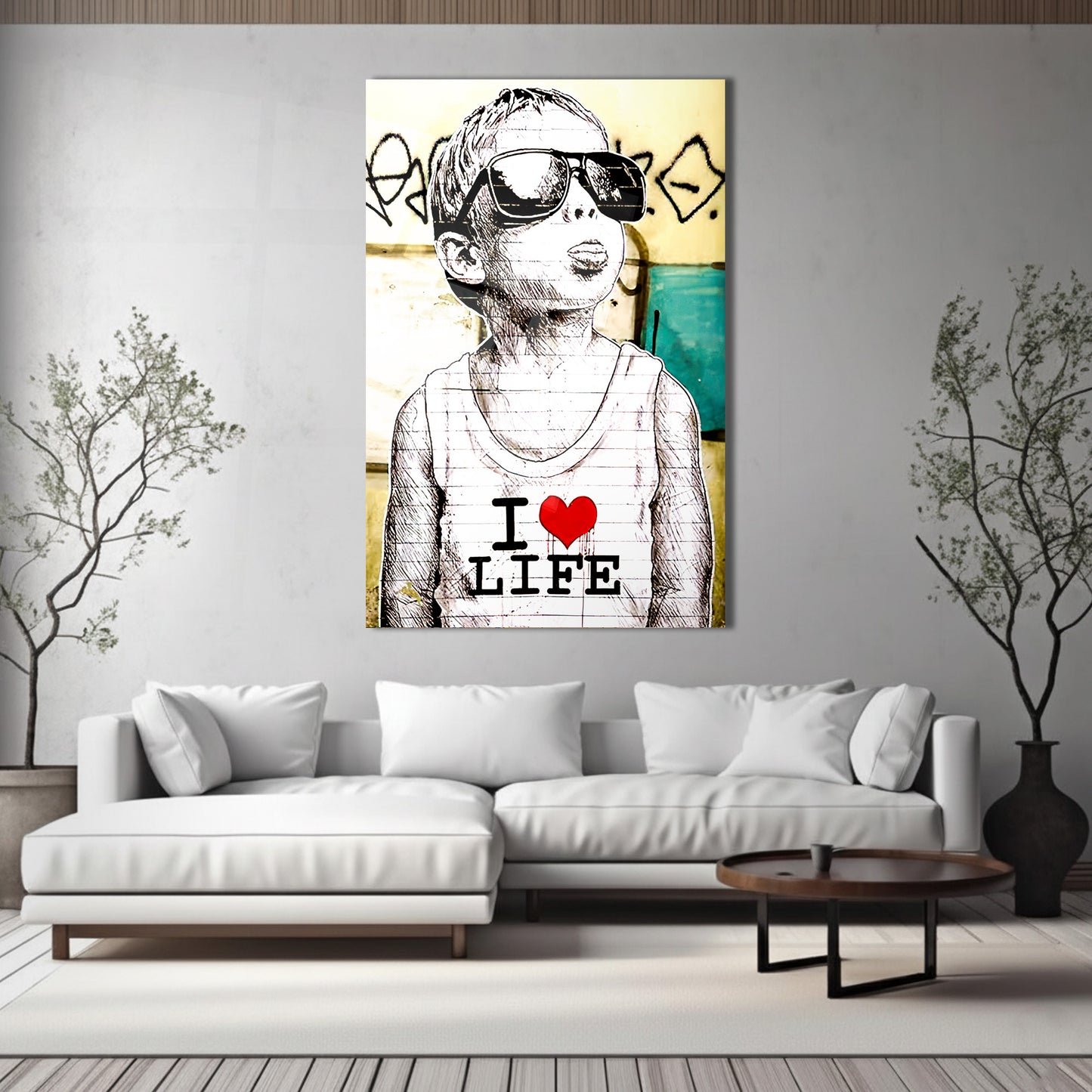 I love life Banksy inspired Glass Wall Art