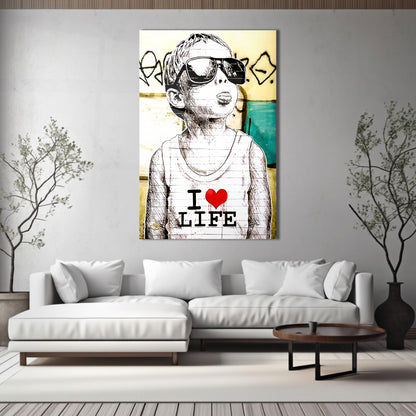 I love life Banksy inspired Glass Wall Art