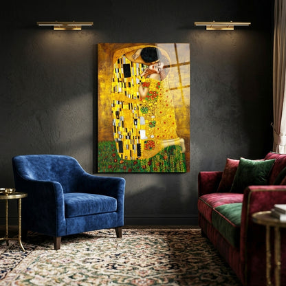 Gustav Klimt The Kiss Glass Wall Art