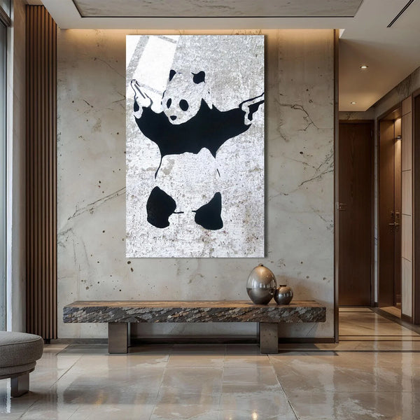 Banksy Style Panda Street Glass Art.