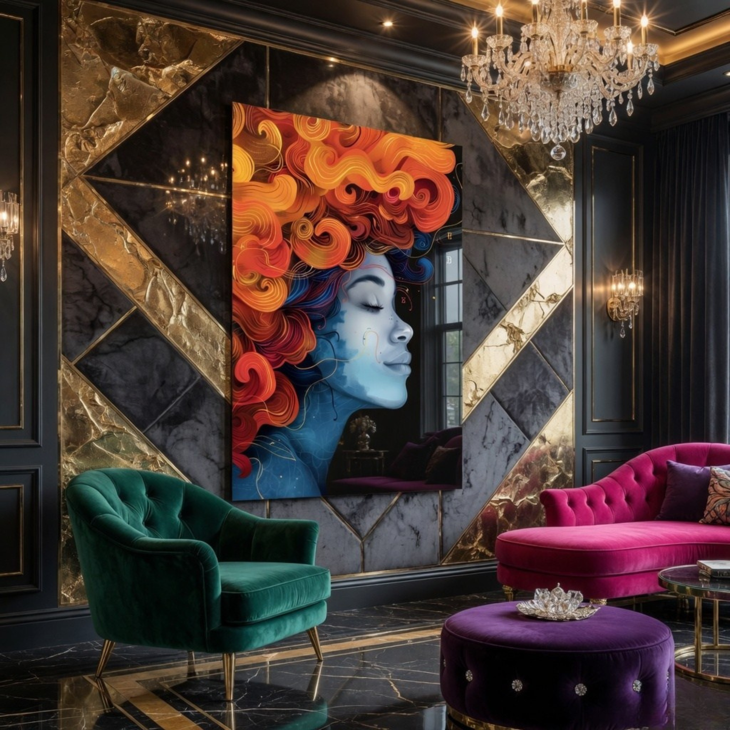 Abstract Afro Woman Glass Wall Art