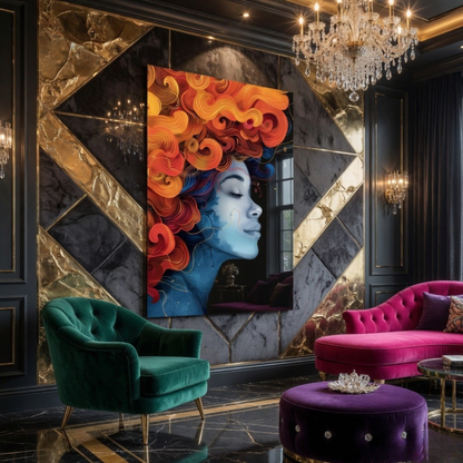 Abstract Afro Woman Glass Wall Art