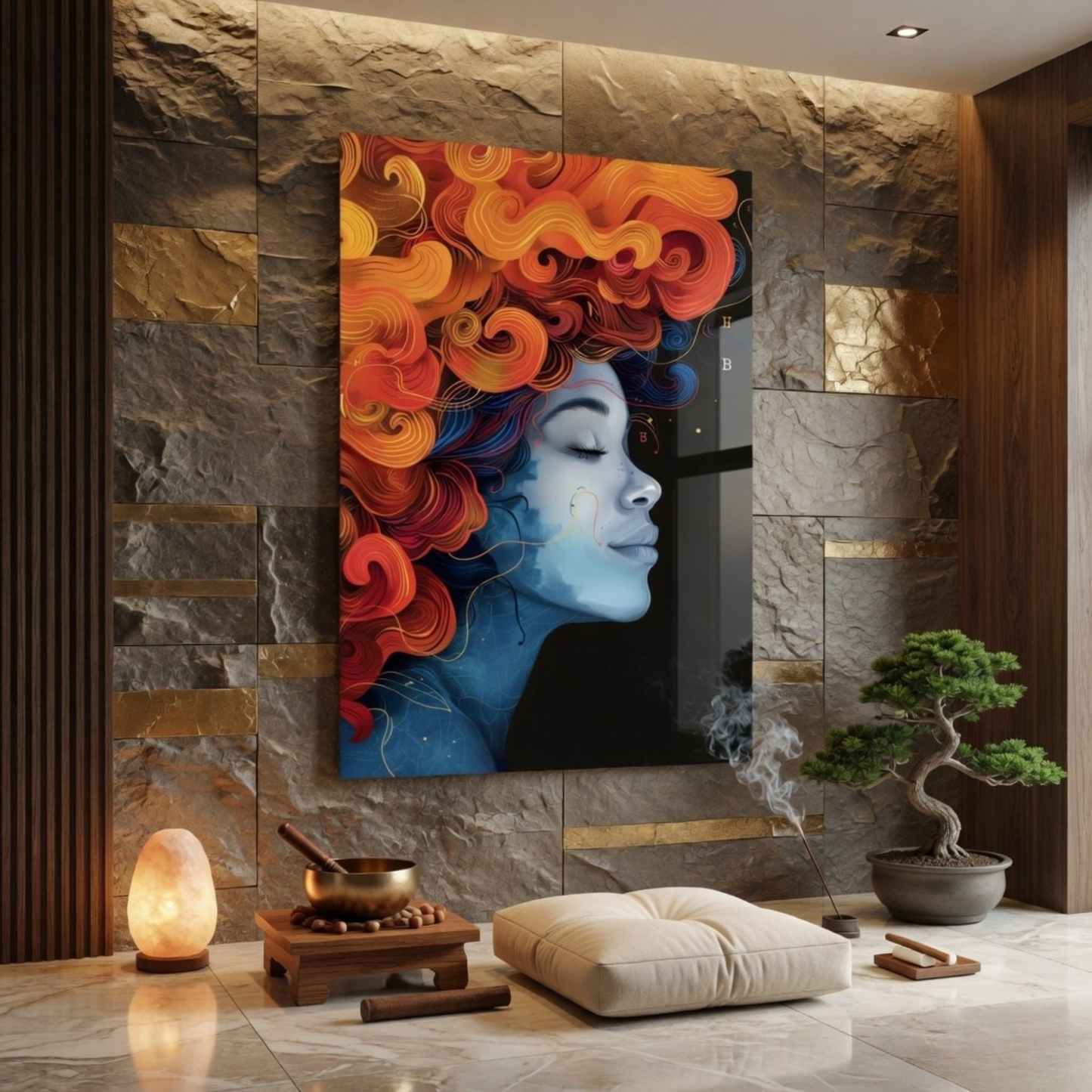 Abstract Afro Woman Glass Wall Art