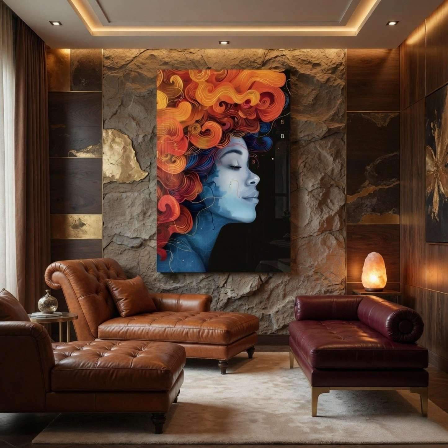 Abstract Afro Woman Glass Wall Art