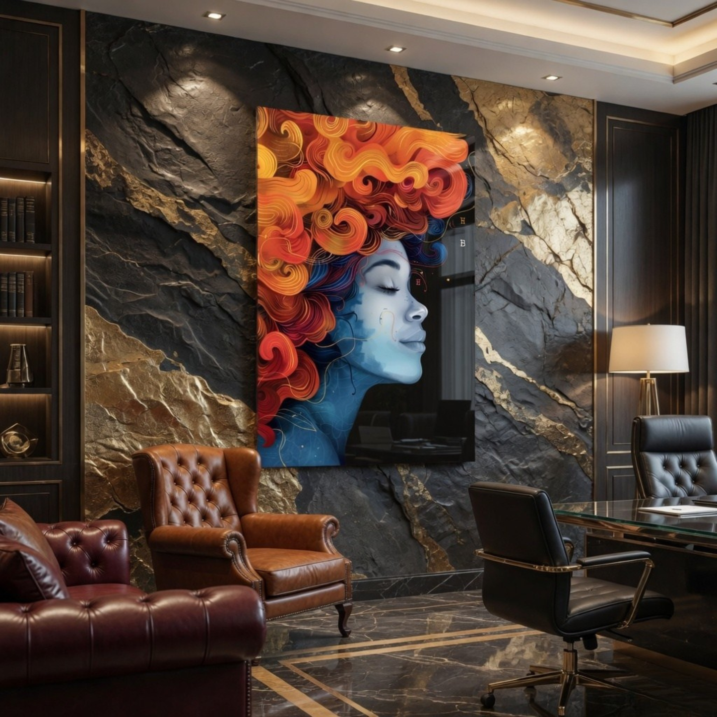 Abstract Afro Woman Glass Wall Art
