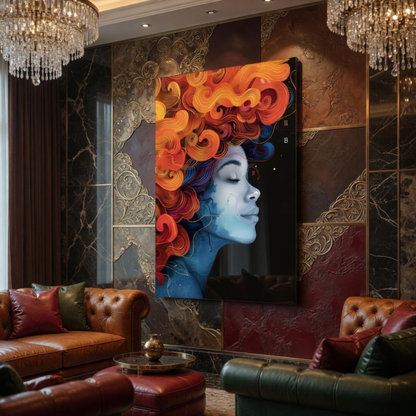 Abstract Afro Woman Glass Wall Art