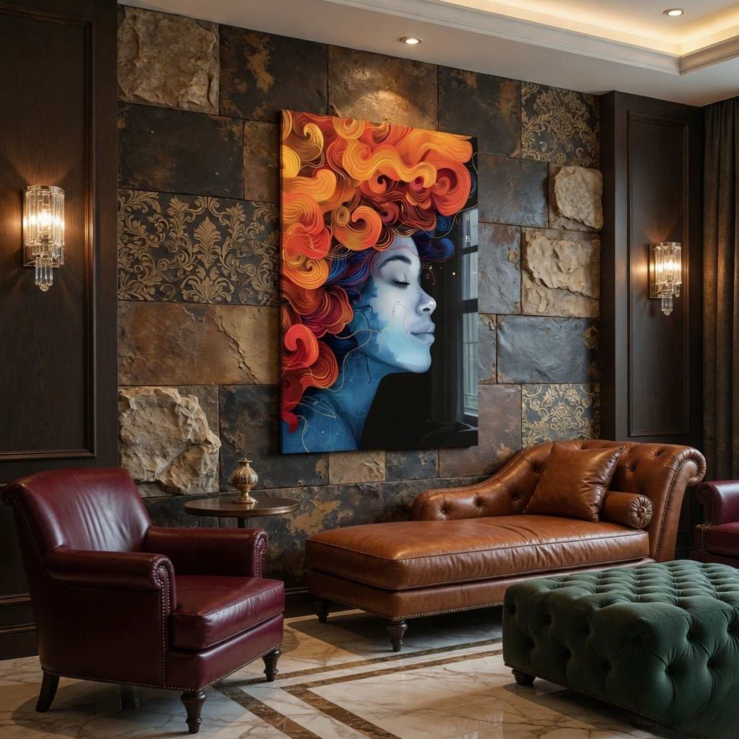 Abstract Afro Woman Glass Wall Art