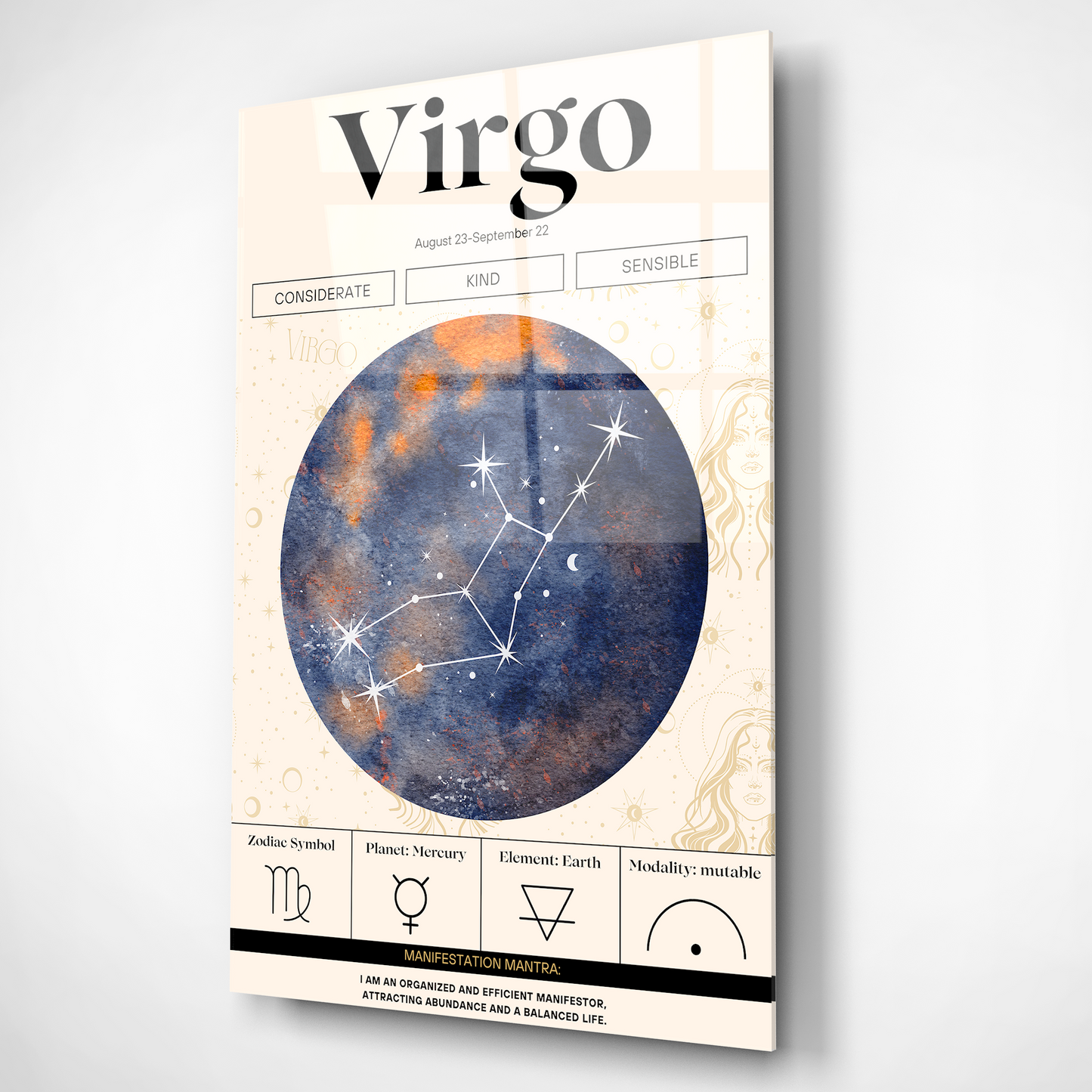 Virgo Zodiac Glass Poster