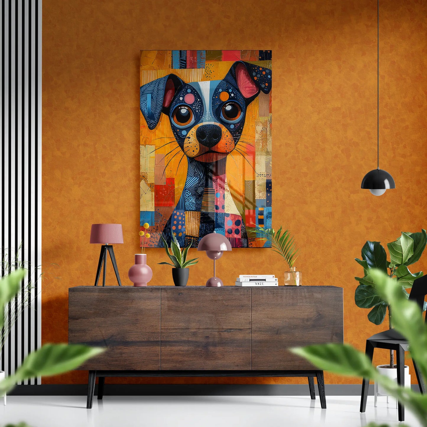 Geometric Pup Portrait – Vibrant Abstract Dog Glass Art