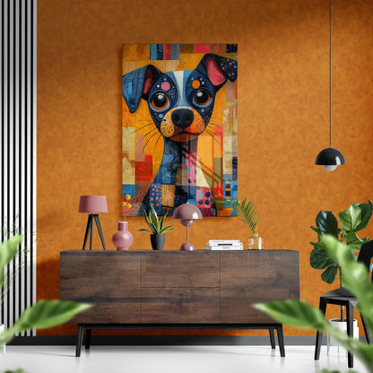 Geometric Pup Portrait – Vibrant Abstract Dog Glass Art