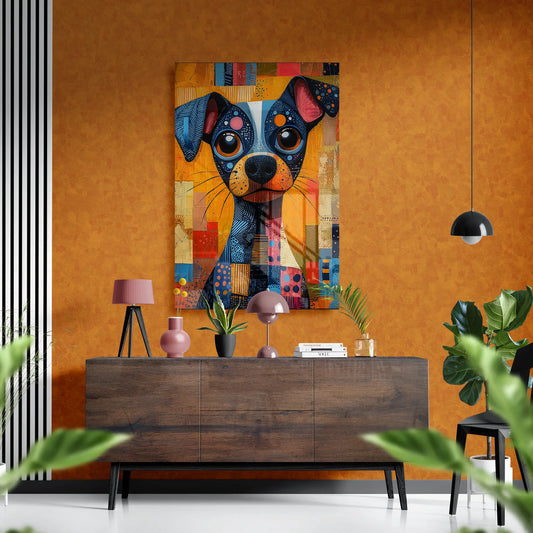 Geometric Pup Portrait – Vibrant Abstract Dog Glass Art